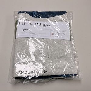 Goodfellow & Co Men’s Pajama Set 4XL Tall Gray Top Blue Plaid Bottom Pants